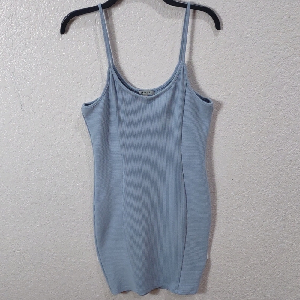 PAPAYA Light Blue Ribbed Mini Dress - Picture 4 of 13
